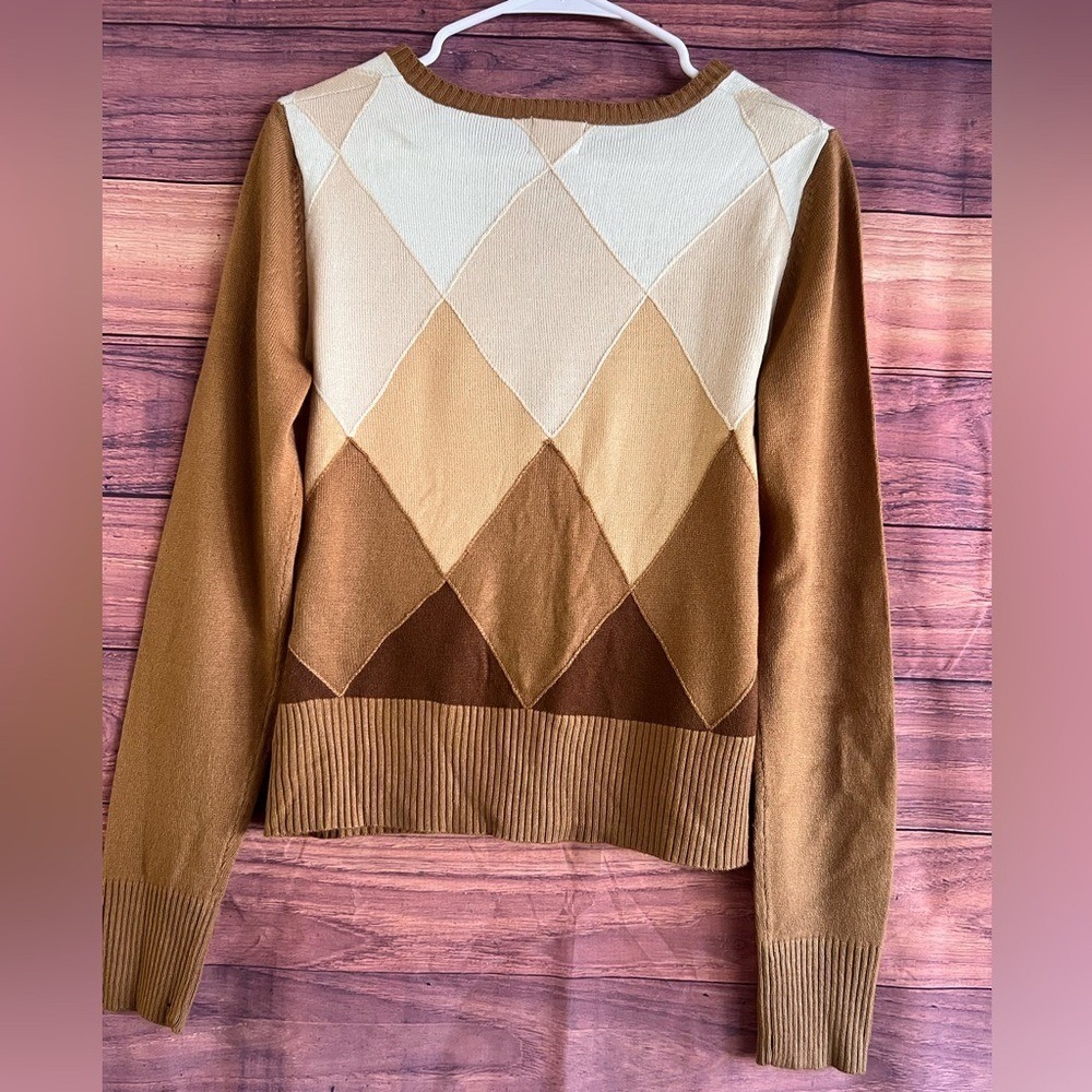 Apt 9 Womens Argyle Cardigan Sweater Brown Tan Cream Button Front Size Medium - Picture 4 of 4